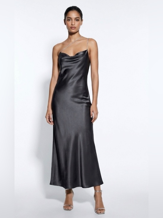 Zara Other - Zara Black Satin Cowl Slip Dress with Chain Strap